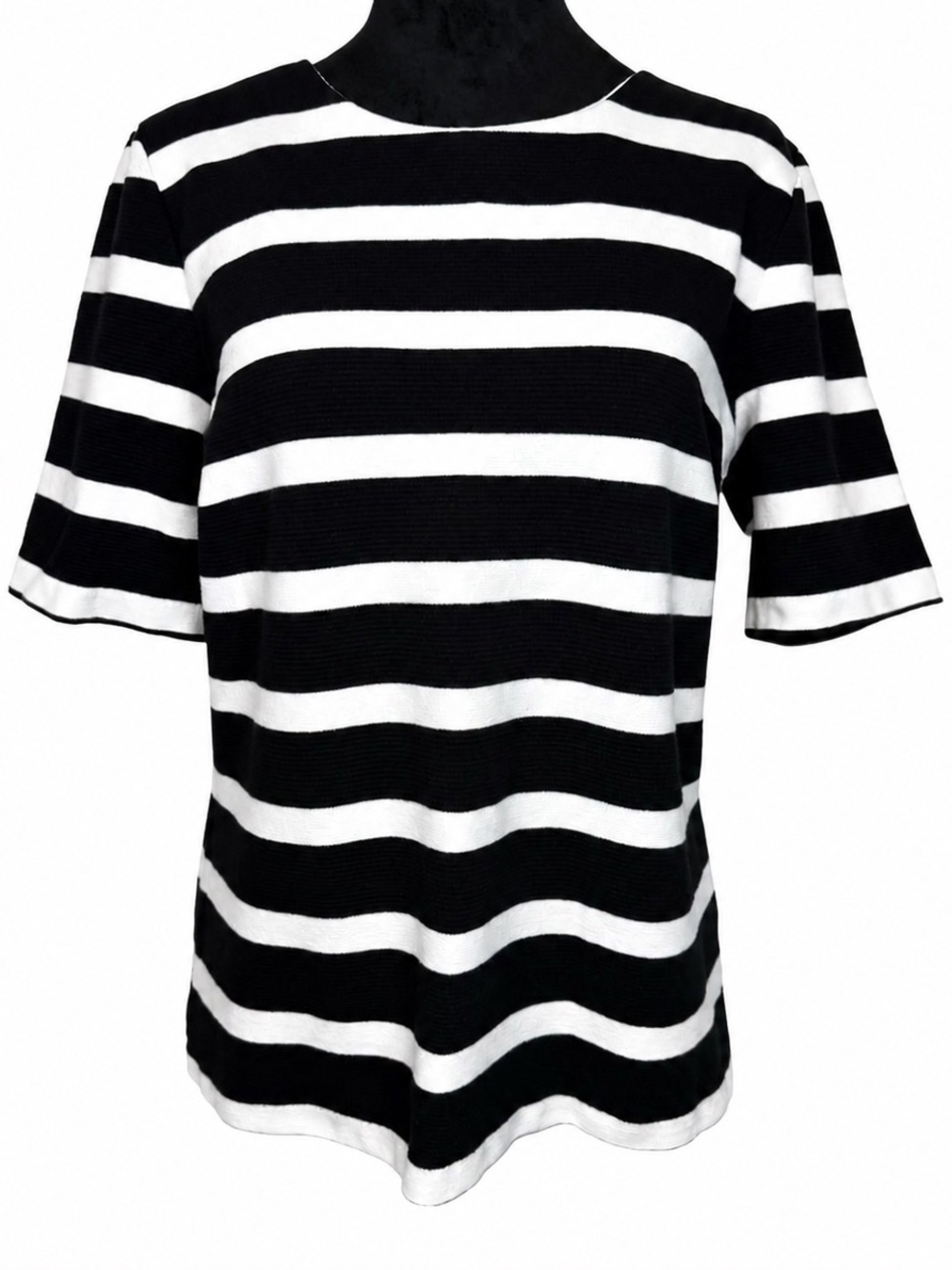 Talbots Lace-Back Black & White Striped Short Sleeved Knit Top Large